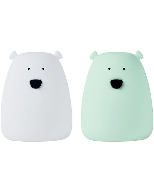 Rabbit & Friends Set 2 Luci da Notte Portatile Orsetto In Morbido Silicone - Bianco e Verde - 10x8.6 cm Lampade da Notte
