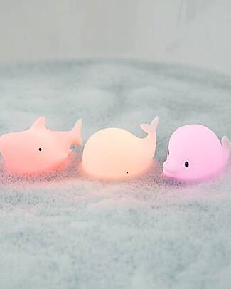 Rabbit & Friends Set 3 Mini Luci Waterproof - Gioco da Bagno Luminoso - Squalo Delfino e Balena Giochi Bagno