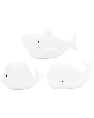 Rabbit & Friends Set 3 Mini Luci Waterproof - Gioco da Bagno Luminoso - Squalo Delfino e Balena Lampade da Notte