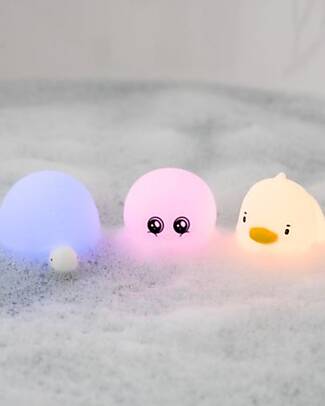 Rabbit & Friends Set 3 Mini Luci Waterproof - Gioco da Bagno Luminoso - Tartaruga Anatra e Polpo Giochi Bagno