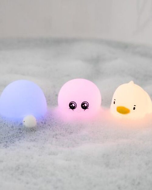 Rabbit & Friends Set 3 Mini Luci Waterproof - Gioco da Bagno Luminoso - Tartaruga Anatra e Polpo Lampade da Notte