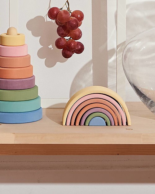 Raduga Grez Arco Impilabile in Legno - Colori Pastello della Terra - Gioco Educativo Fatto a Mano per Stimolare il tuo Bambino Giochi Montessoriani