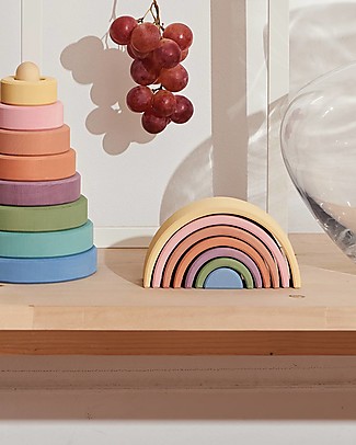 Raduga Grez Arco Impilabile in Legno - Colori Pastello della Terra - Gioco Educativo Fatto a Mano per Stimolare il tuo Bambino Giochi Montessoriani