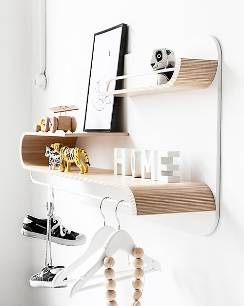 Rafa Kids Scaffale L per Bambini, Legno naturale e Metallo Bianco - Betulla finlandese Mensole
