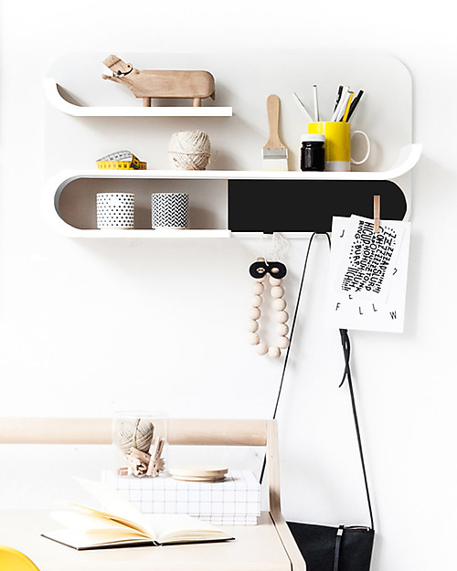 Rafa Kids Scaffale M per Bambini, Legno Bianco e Metallo Nero - Betulla finlandese Mensole