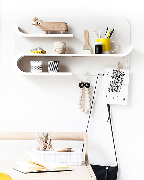 Rafa Kids Scaffale M per Bambini, Legno e Metallo Bianco - Betulla finlandese Mensole