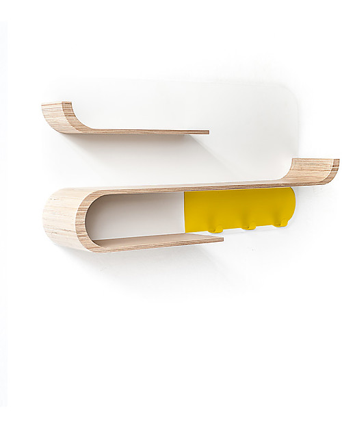 Rafa Kids Scaffale M per Bambini, Legno naturale e Metallo Giallo - Betulla finlandese Mensole