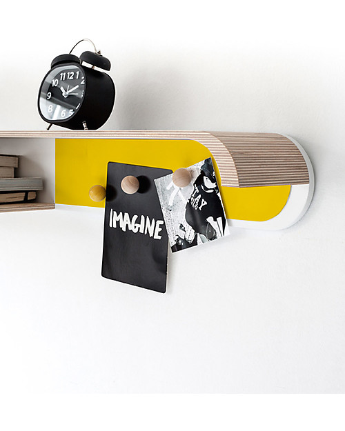 Rafa Kids Scaffale S per Bambini, Legno naturale e Metallo Giallo - Betulla finlandese Mensole