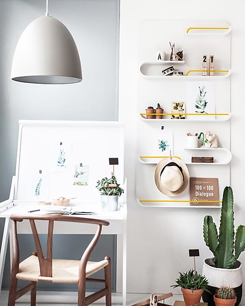 Rafa Kids Scaffale XL per Bambini, Legno bianco e metallo giallo - Betulla finlandese Mensole