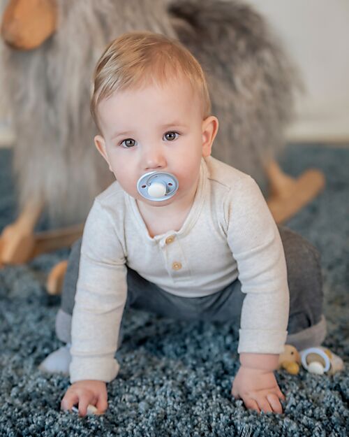 Rebael Set 2 Ciucci Bicolore - Tettarella Ciliegia - in Gomma Naturale - Grigio e Celeste - Fatto in Danimarca - Senza PBA, PVC e Flatati Ciucci