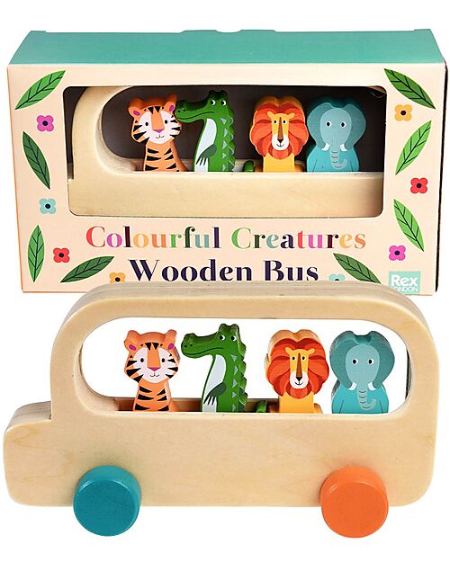 Rex London Il Bus degli Animali - Legno - 19.5 x 11 cm Macchine e Trenini  in Legno