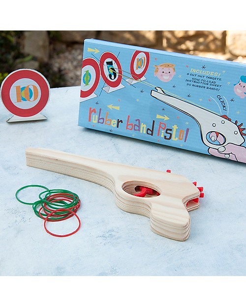 Rex London Pistola in Legno con Elastici - Completa di bersagli! Giochi da Esterno_