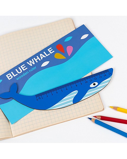 Rex London Righello in Legno 15 cm, Balena Blu - Ottima idea regalo per la scuola! Disegnare e Colorare