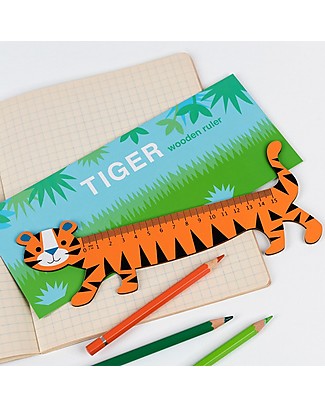Rex London Righello in Legno 15 cm, Tigre - Ottima idea regalo per la scuola! Colorare