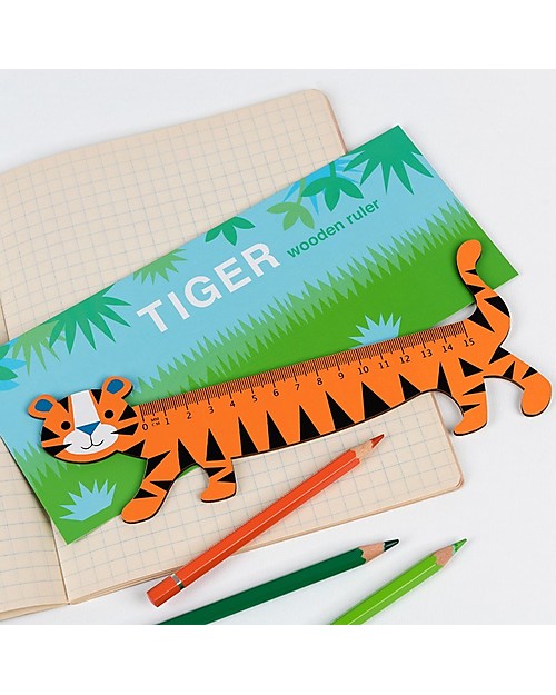 Rex London Righello in Legno 15 cm, Tigre - Ottima idea regalo per la scuola! Disegnare e Colorare