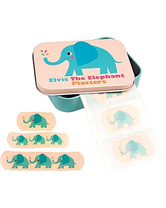 Rex London Scatola in Latta con Cerotti Assortiti, Elvin l'Elefante - Pacco da 30 Cerotti