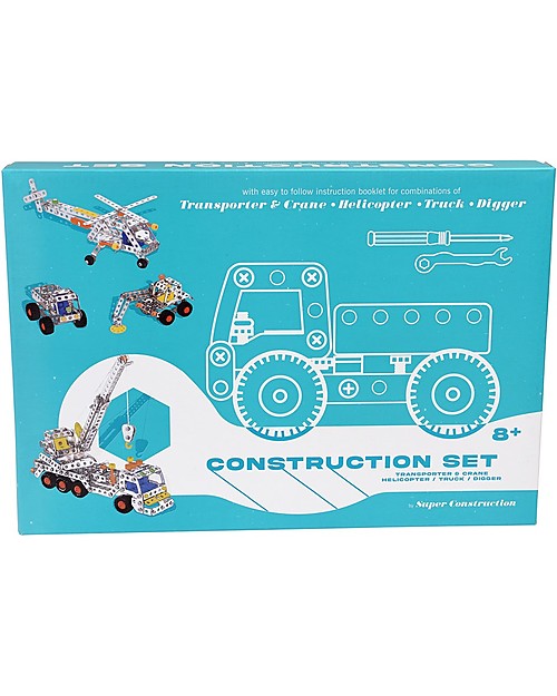 Rex London Set da Costruzione 4in1 - Camion con Gru + Elicottero + Furgone + Escavatore Giochi STEM