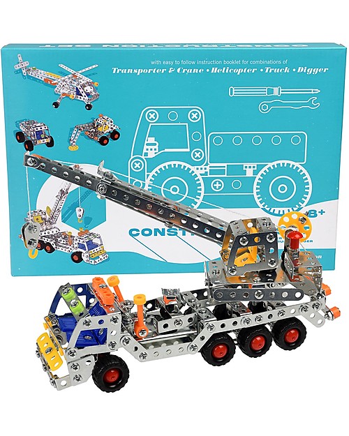 Rex London Set da Costruzione 4in1 - Camion con Gru + Elicottero + Furgone + Escavatore Giochi STEM