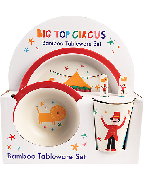 Rex London Set di Stoviglie, Circo: Tazza, Piatto, Ciotola e Posate - Fibra di Bambù Set Pappa