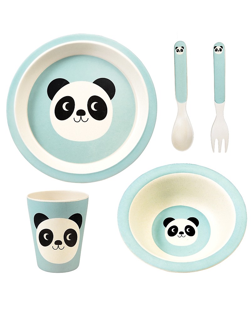 Rex London Set di Stoviglie, Miko il Panda: Tazza, Piatto, Ciotola e Posate  - Fibra di Bambù unisex (bambini)