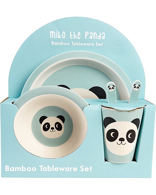 Rex London Set di Stoviglie, Miko il Panda: Tazza, Piatto, Ciotola e Posate - Fibra di Bambù Piatti e Scodelle