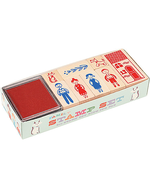 Rex London Set di Timbri, Famiglia - Include 8 timbri e inchiostro! Adesivi e Timbri