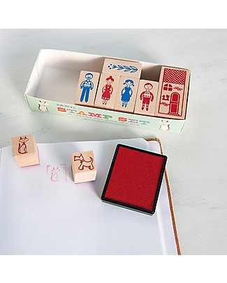 Rex London Set di Timbri, Famiglia - Include 8 timbri e inchiostro! Adesivi e Timbri