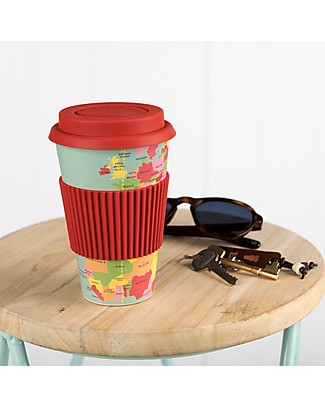 Rex London Tazza da Viaggio in Bambù 400 ml, Mappamondo - Originale ed Eco-Friendly Tazze e Bicchieri