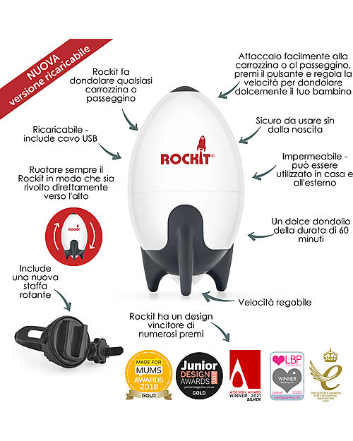 Rockit Dondola Passeggino Automatico Portatile - Versione Ricaricabile - Per Passeggini e Carrozzine Accessori Vari