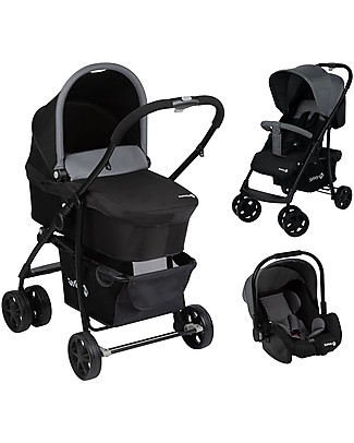 Safety 1st Passeggino Trio Roadeo con Navicella e Seggiolino Auto - Nero e Grigio - Dalla Nascita! Sistemi Combinabili per Trio
