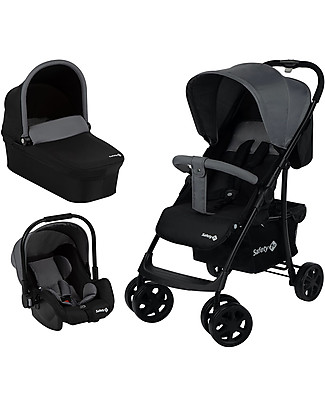 Safety 1st Passeggino Trio Roadeo con Navicella e Seggiolino Auto - Nero e Grigio - Dalla Nascita! Sistemi Combinabili per Trio
