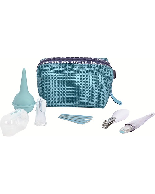 Safety 1st Set Cura e Igiene per Bimbi - 5 Accessori in Trousse da Viaggio Reversibile Kit Toilette Neonato