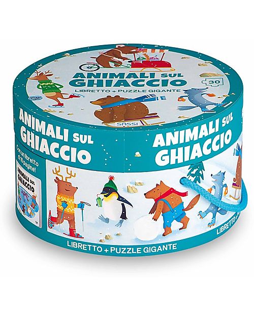 Sassi Junior Scatola Tonda con Puzzle da 30 Pezzi e Libro - Animali sul Ghiaccio - dai 5 Anni Puzzle