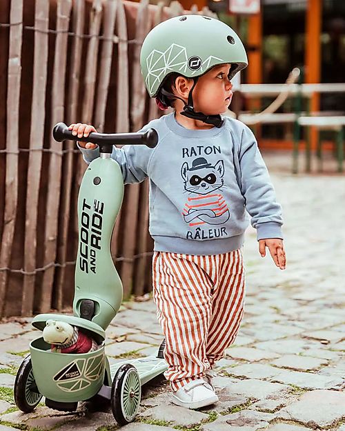 Scoot and Ride Monopattino e Triciclo 2in1 Highwaykick 1 Lifestyle - con Portaoggetti - Green Lines - Da 1 a 5 anni Monopattini