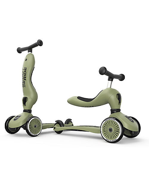 Scoot and Ride Monopattino e Triciclo 2in1 Highwaykick 1 - Verde Oliva - Da 1 a 5 anni Monopattini