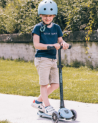 Scoot and Ride Monopattino Richiudibile Highwaykick 3 LED - Blu Acciaio - Da 3 a 6 anni Monopattini