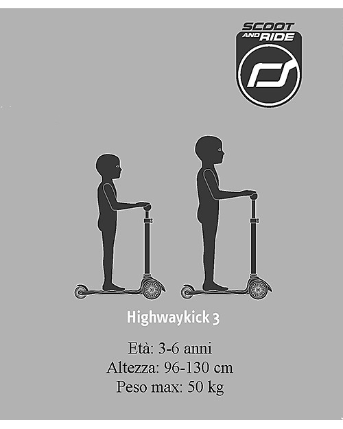 Scoot and Ride Monopattino Richiudibile Highwaykick 3 LED - Grigio Cenere -  Da 3 a 6 anni Monopattini