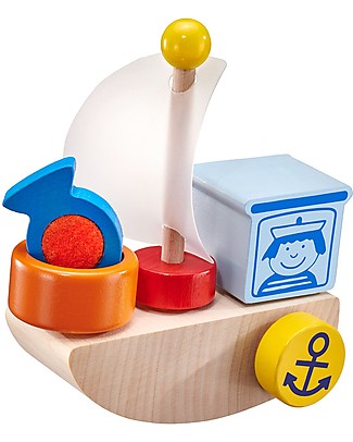 Selecta Gioco in Legno da Impilare Barca Klettini, Con inserti in velcro per facilitare l'assemblaggio! Macchine e Trenini in Legno