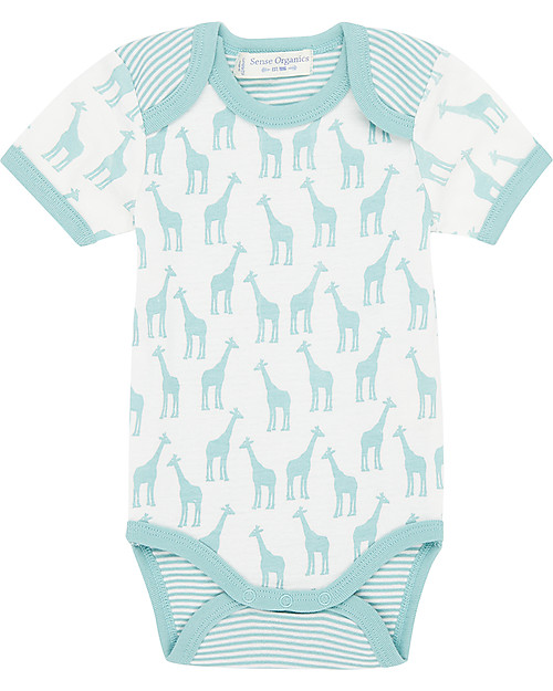 Sense Organics Body Yvon a Maniche Corte - Giraffa/Righe Acqua - 100% Cotone bio Body Manica Corta