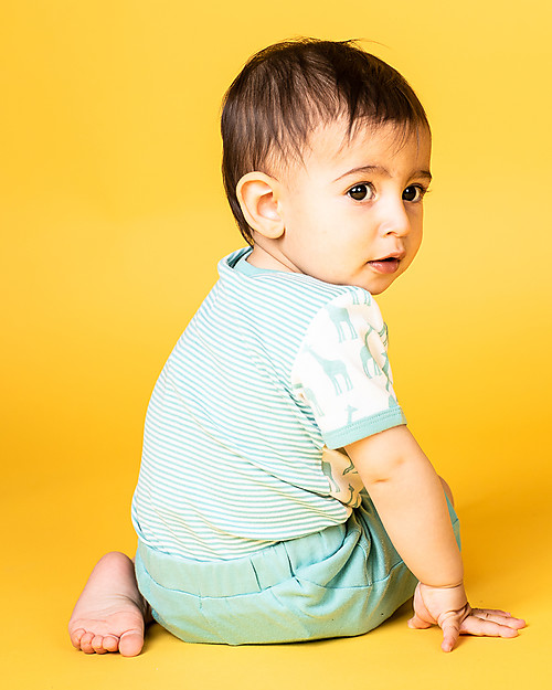 Sense Organics Body Yvon a Maniche Corte - Giraffa/Righe Acqua - 100% Cotone bio Body Manica Corta