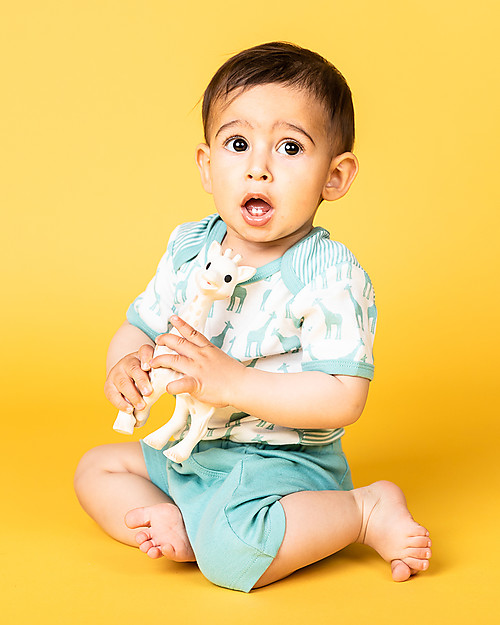 Sense Organics Body Yvon a Maniche Corte - Giraffa/Righe Acqua - 100% Cotone bio Body Manica Corta