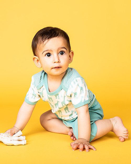 Sense Organics Body Yvon a Maniche Corte - Giraffa/Righe Acqua - 100% Cotone bio Body Manica Corta