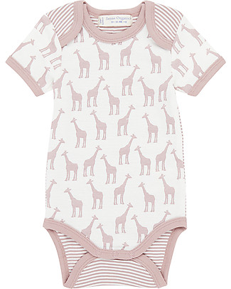 Sense Organics Body Yvon a Maniche Corte - Giraffa/Righe Malva - 100% Cotone bio Body Manica Corta