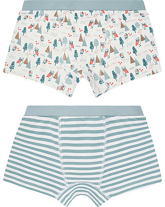 Sense Organics Boxer Prince Pacco da 2 - Gufi/Righe - 100% cotone bio Slip