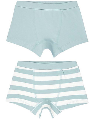 Sense Organics Boxer Prince Retro Pacco da 2 - Azzurro + Righe - 100% Cotone Bio Slip