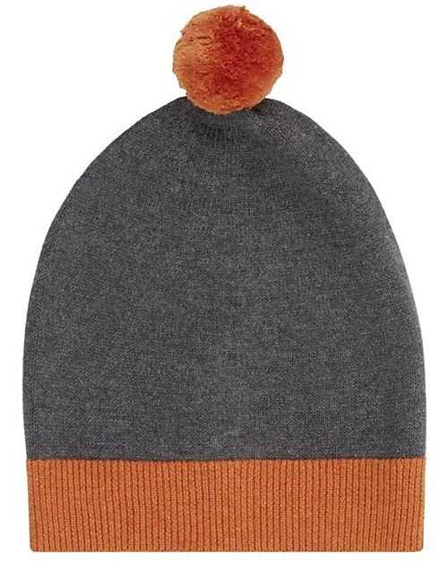 Sense Organics Cappellino a Maglia con Pompon Rudolfo - Antracite + Arancio - 100% Cotone Bio Cappelli Invernali
