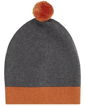 Sense Organics Cappellino a Maglia con Pompon Rudolfo - Antracite + Arancio - 100% Cotone Bio Cappelli Invernali
