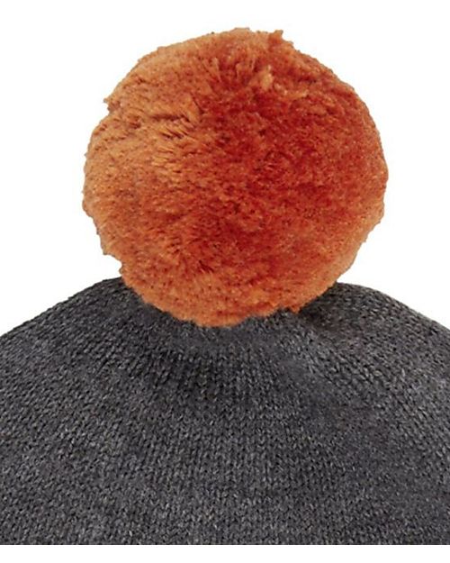 Sense Organics Cappellino a Maglia con Pompon Rudolfo - Antracite + Arancio - 100% Cotone Bio Cappelli Invernali