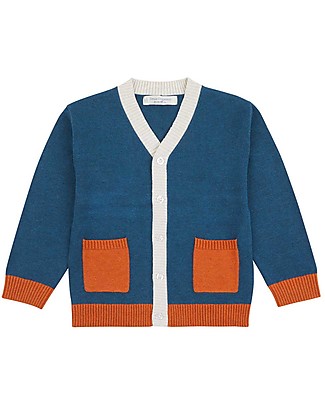 Sense Organics Cardigan Lavorato a Maglia Morel - Blu e Arancio - 100% Cotone Bio Cardigan