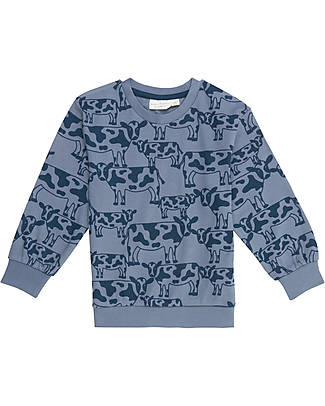 Sense Organics Felpa Bengo - Blu Polvere Mucche - 100% Cotone Bio GOTS Felpe
